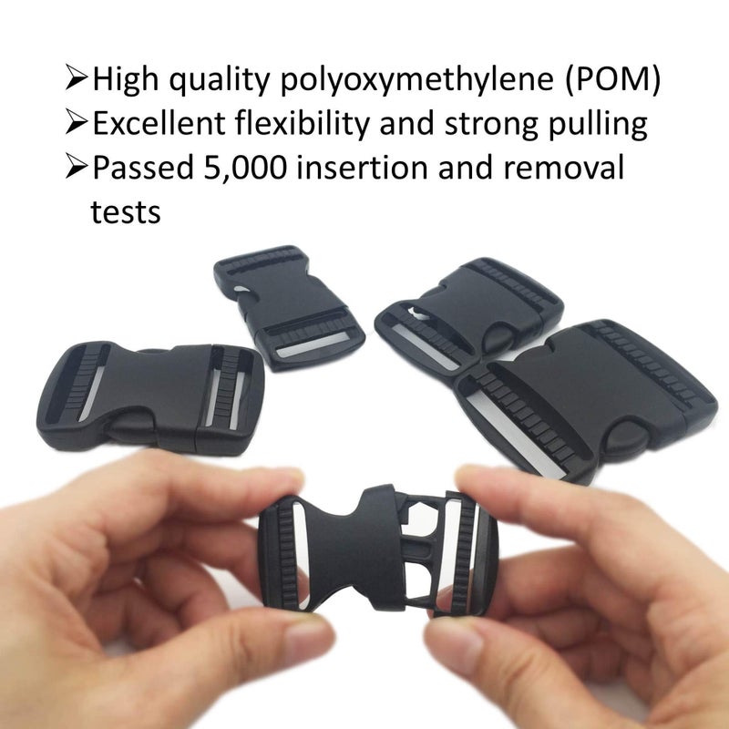 EesTeck 10 Set 1 Inch Flat Dual Adjustable Plastic Quick Side Release Plastic Buckles and Tri-glide Slides for Luggage Straps Pet Collar Backpack Repairing (Black, Fit For 1â€/25mm Webbing Straps) - Image 2